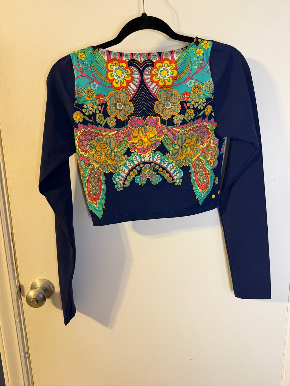 Nanette Lepore Navy Long Sleeve Swim Tee with Multicolor Floral Medallion Large